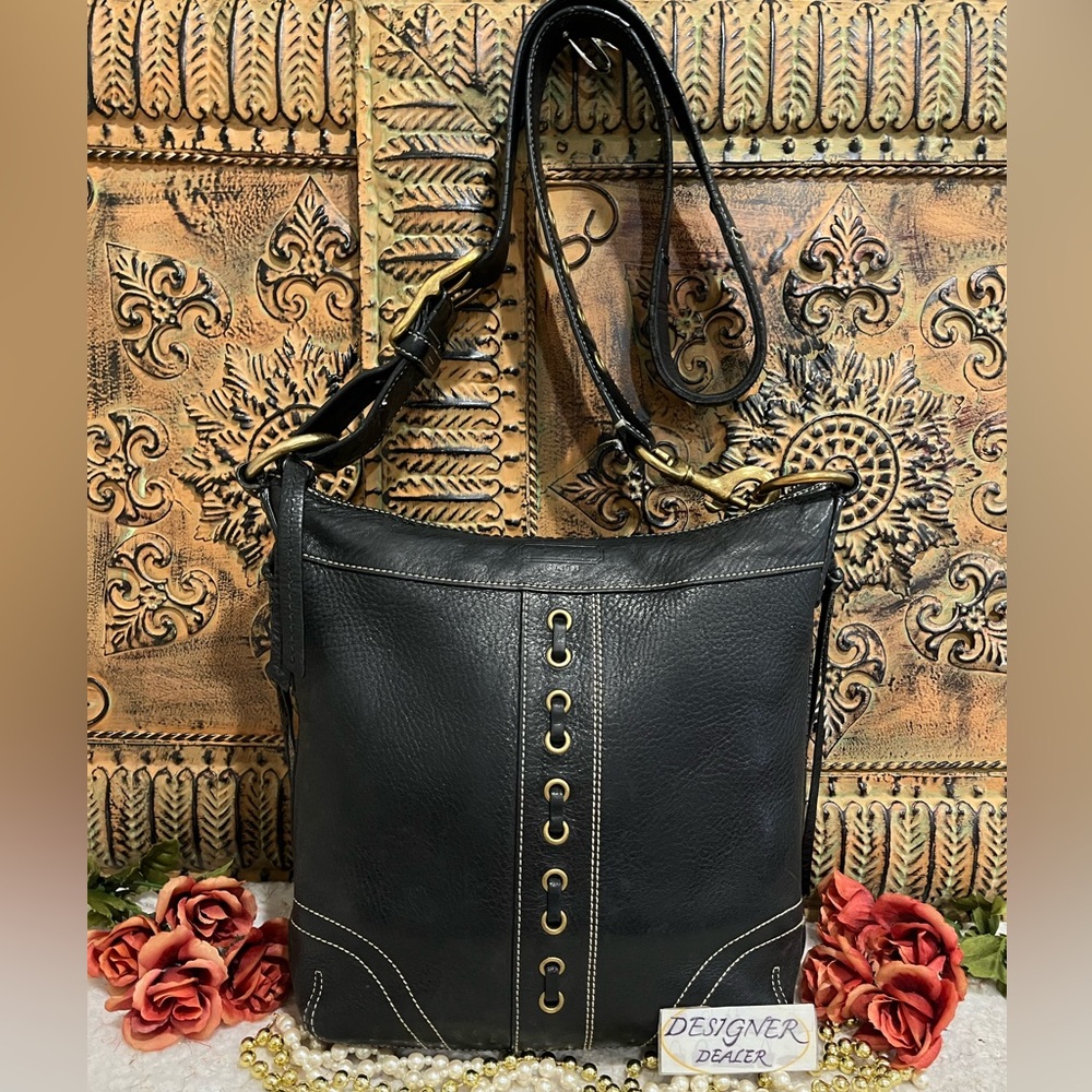 COACH Chelsea Black Laced Leather Duffle Bag 10399 GUC!